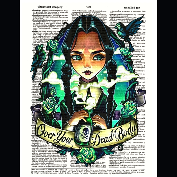 handmade Other - Wednesday Addams Bright Green Macabre Vintage Dictionary Art Print